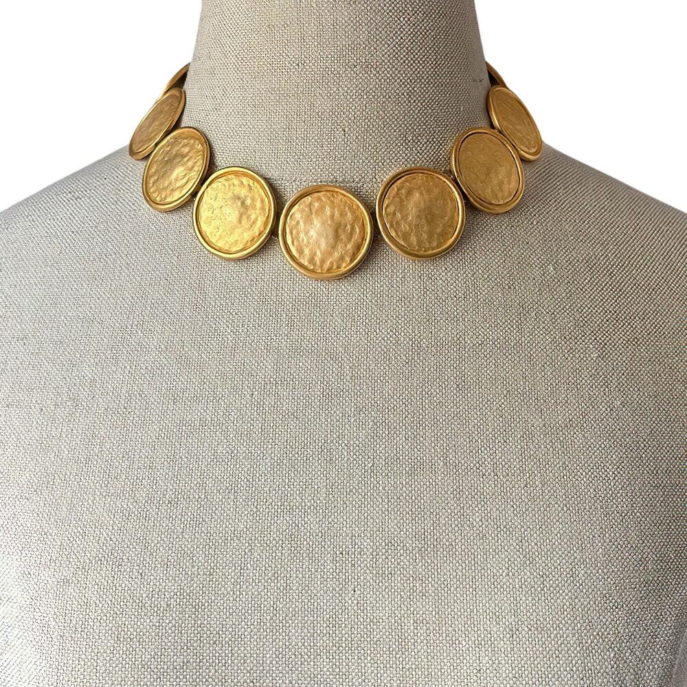Matte Gold Disc Choker Necklace Minimalist Statement Jewelry